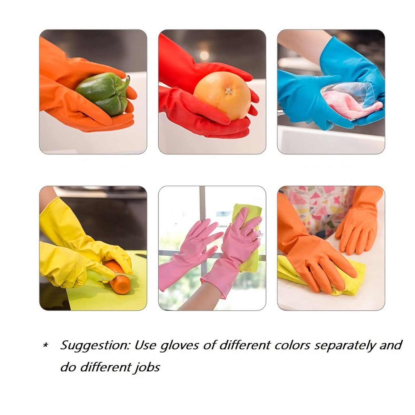 Siyecioa 6 Pares Guantes de Limpieza Hogar, Guantes Latex, Guantes de Cocina Baño, Forro de Algodón Reciclado, para Todo Tipo de Tareas de Limpieza y Cuidado, M 5 Pares | XL 1 Pare