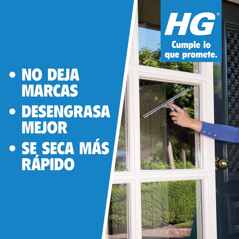 HG Limpiacristales y Espejos, Resultado Impecable Sin Marcas, Elimina con Facilidad la Grasa y Suciedad de Ventanas y otras Superficies de Cristal y Vidrio - 500ml en Spray (142050109)