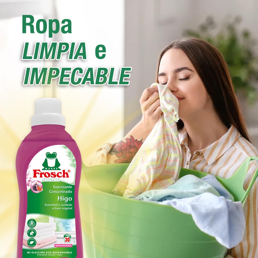 Frosch - Suavizante Concentrado Liquido para Lavadora, Apto para Ropa Blanca y de Color, Pieles Sensibles y Atópicas, Producto Hipoalergénico y Ecológico, Higo - 750 ml
