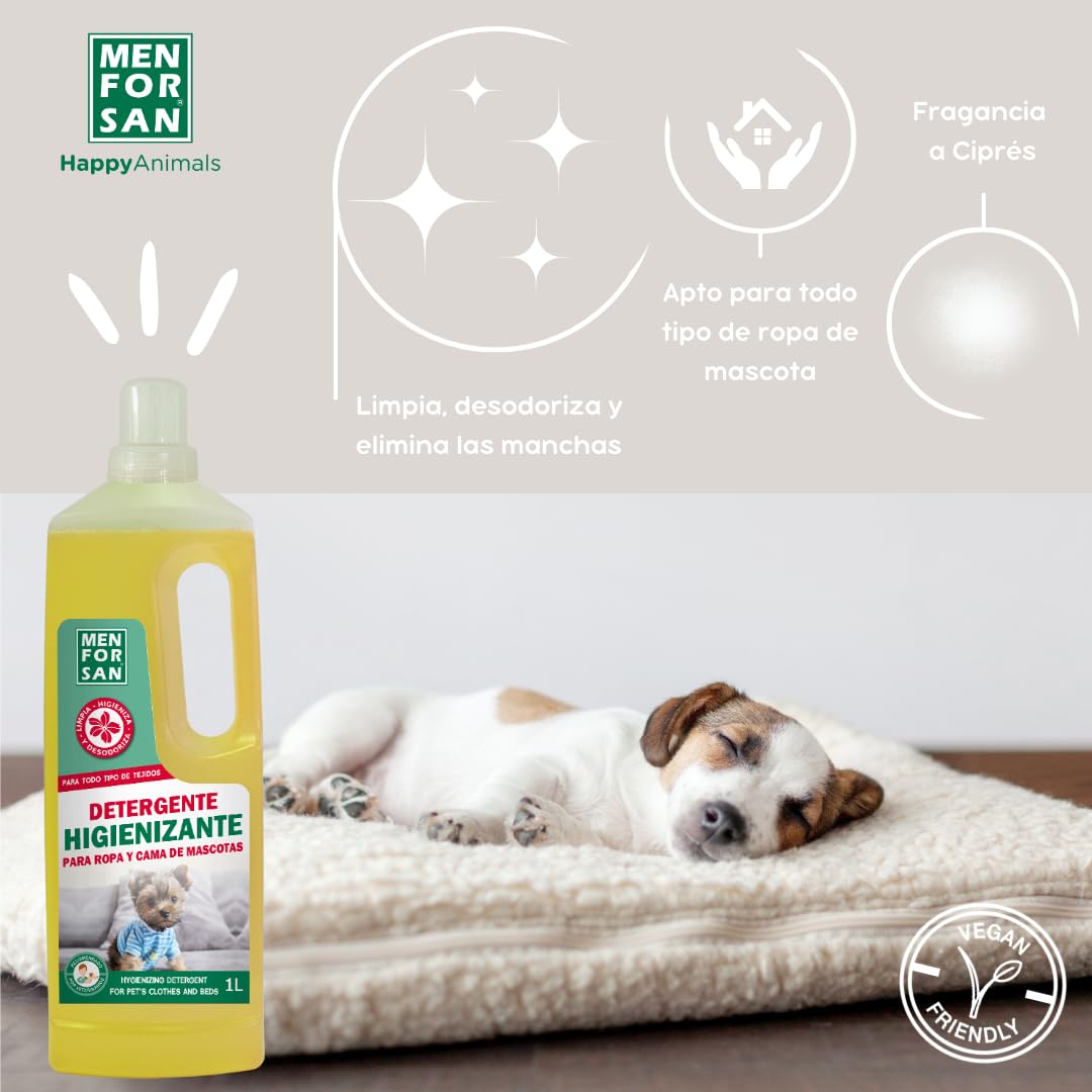 MENFORSAN Detergente para Ropa Y Cama de Mascotas | Desodoriza y Limpia en Profundidad | Elimina Malos Olores | Muy concentrado | Fragancia Agradable | 1 Litro