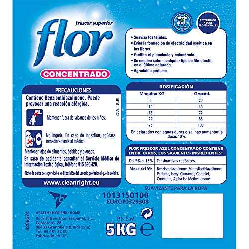 Flor Profesional - Suavizante para la ropa concentrado, aroma azul - 250 dosis, 10000 gramo, 1
