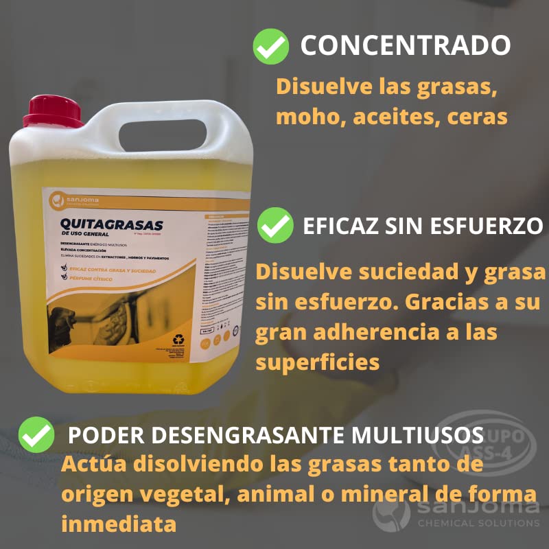 5L Desengrasante Industrial Quitagrasas - Limpiador Horno Profesional y Cocina, Ecoamigable, Desengrasante Coche, Quitagrasas eficaz y rápido- Potente Aroma Cítrico profesional e Industrial