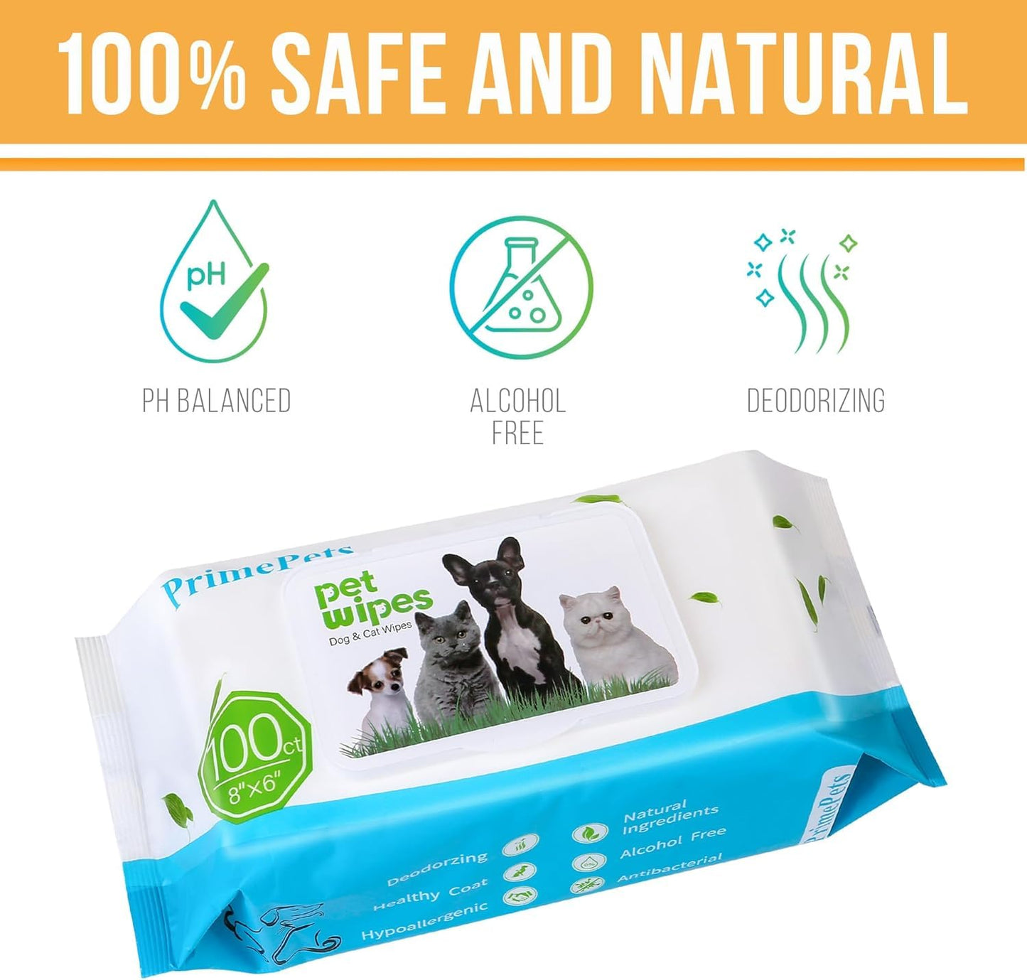 PrimePets 300 Piezas Toallitas Higiene Perro y Gato Toallitas de Aseo de Cuidado para Mascotas Desodorizante Hipoalergénico Naturales Limpieza Toallitas para mascotas para patas, cara, trasero, orejas