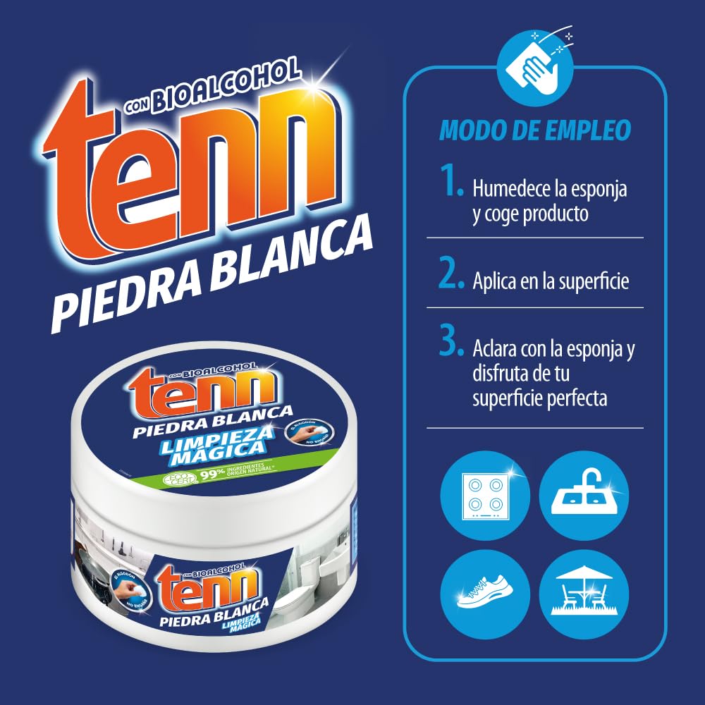 Tenn Piedra Blanca Limpieza 375g: Limpiador Universal con Arcilla - Desengrasa y Abrillanta Todas las Superficies