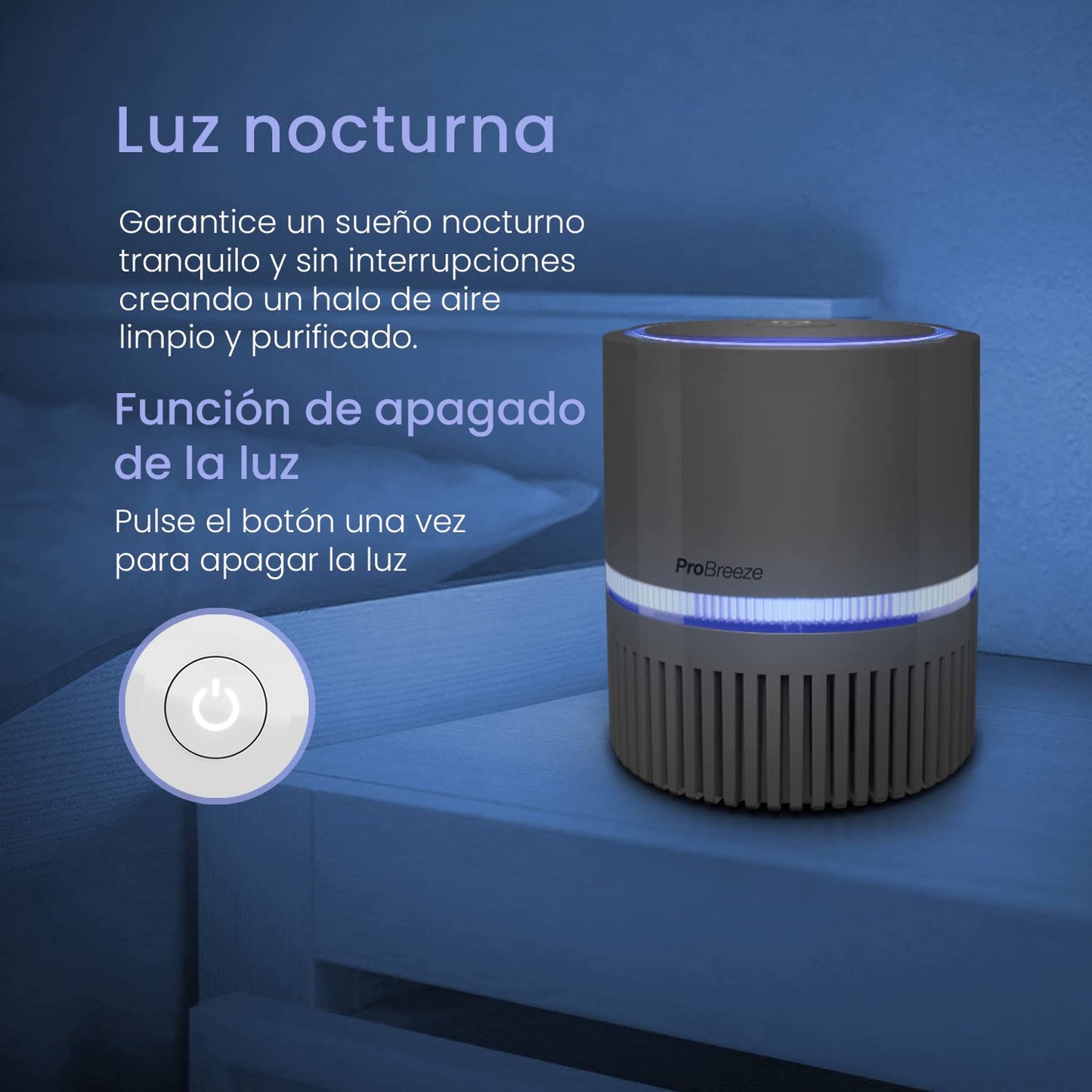 Pro Breeze Purificador de Aire Mini con Auténtico Filtro HEPA e Ionizador - Limpiador de Aire Personal de Escritorio con Luz Nocturna - Para Hogar, Trabajo, Oficinas | USB y Alimentación Principal