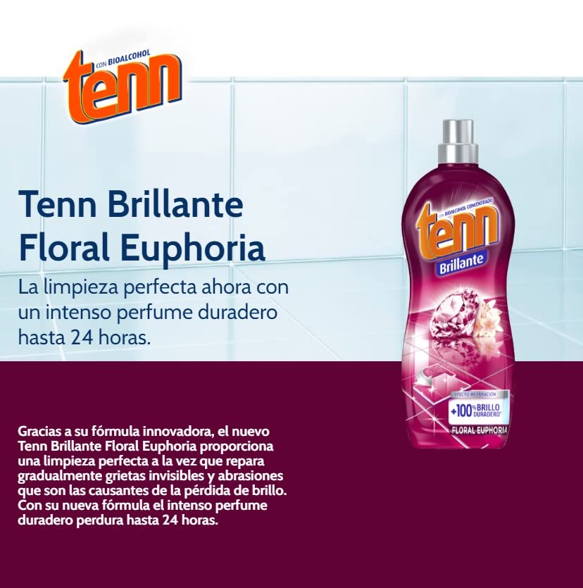 Tenn Brillante Floral Euphoria - Limpiador para suelos de mármol o baldosas. Efecto reparación y brillo 100% duradero en superficies dañadas - Secado rápido y baja espuma 1,25 Litros