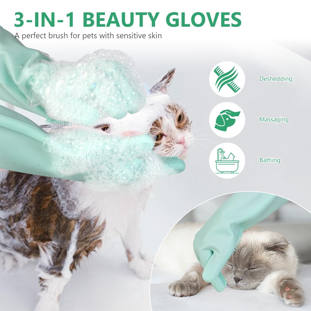 AMFUN Guantes reutilizables para el hogar, Verde Guantes de Limpieza de Silicona, Guantes de silicona reutilizables para lavar platos, para Lavar Platos, cocina, coche, cuidado de mascotas