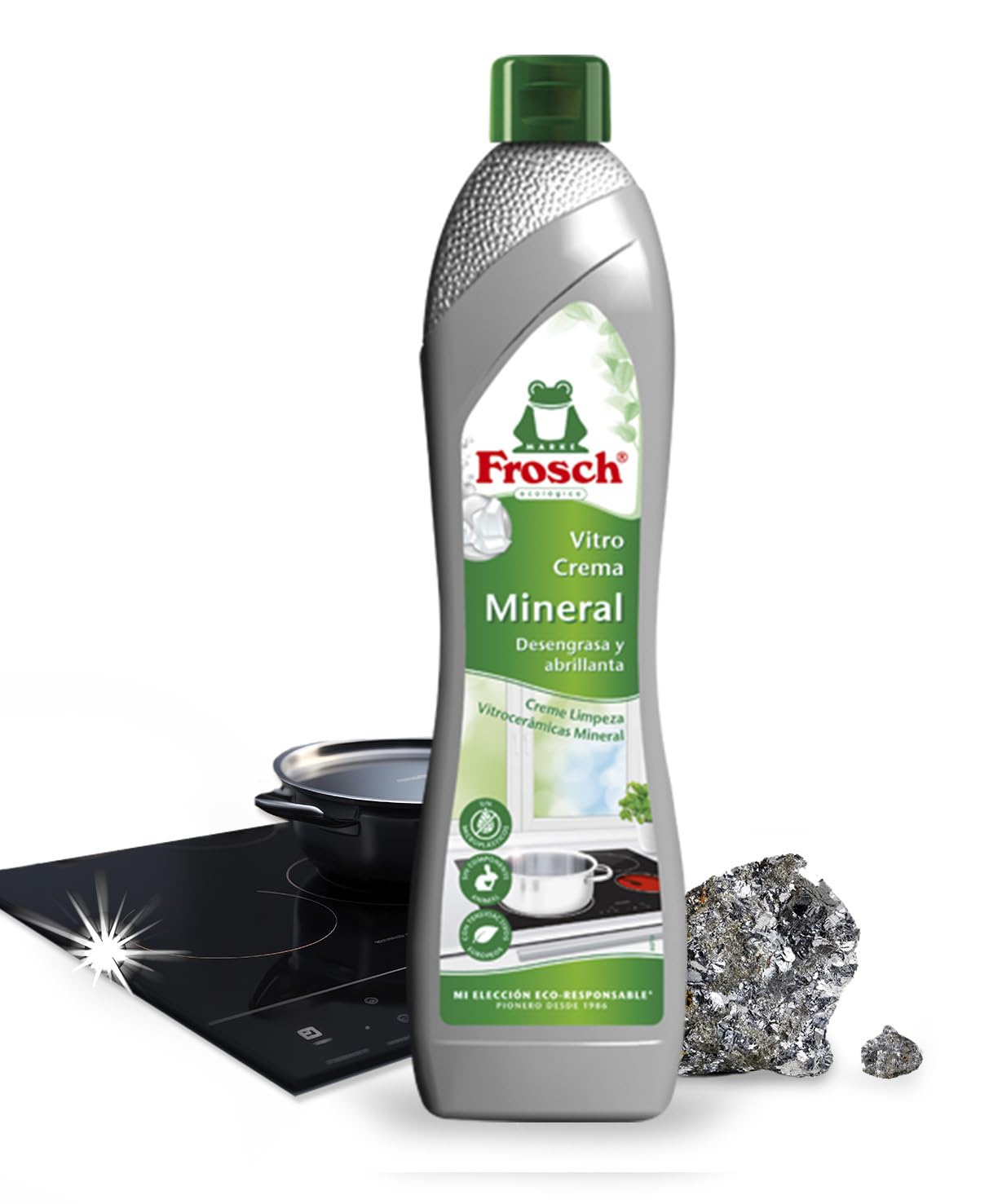 Frosch - Limpiador Ecológico para Vitrocerámica Nueva Fórmula Mejorada con Mármol Ultra Molido y Minerales, Desengrasa y Abrillanta en Profundidad - 500 ml
