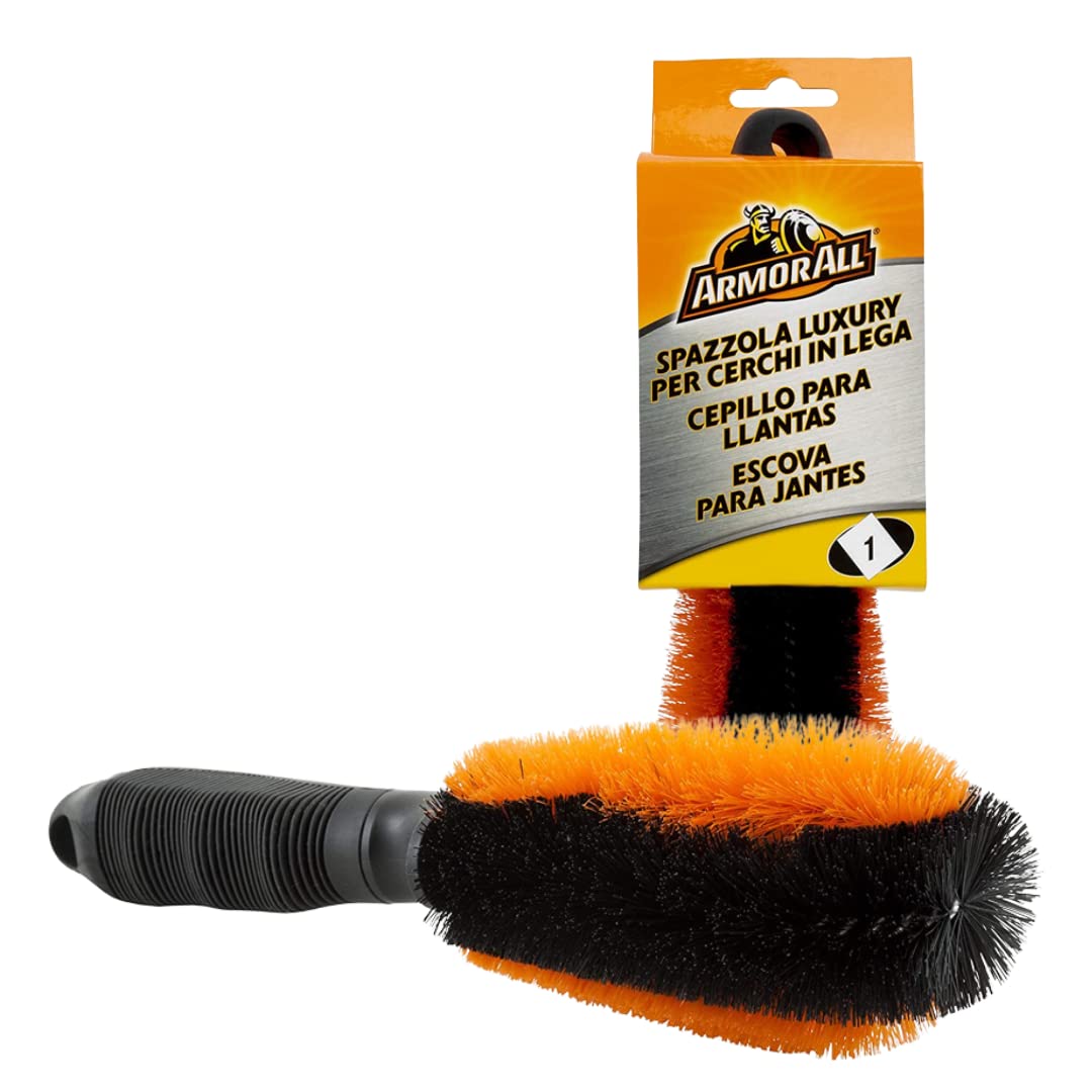 ARMOR ALL Cepillo para Llantas - Limpieza Eficaz de Zonas Difíciles, Cerdas sin Arañazos, Mango de Goma Cómodo, Elimina Polvo de Frenos y Suciedad, Acabado Profesional