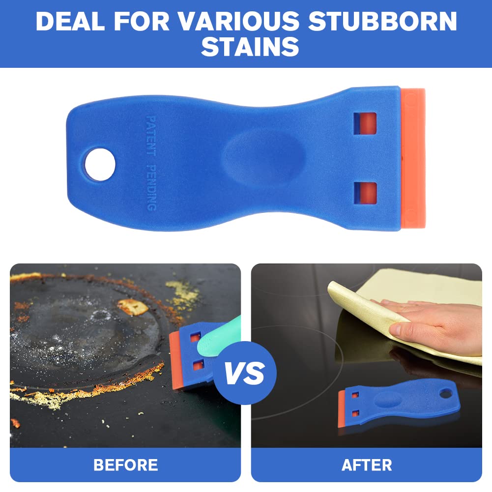 Flintronic Raspador Vitroceramica, 1 Rasqueta Multiusos Profesional con 20 Cuchillas para Ventanas, Espejos, Azulejos Limpieza (Azul Naranja)