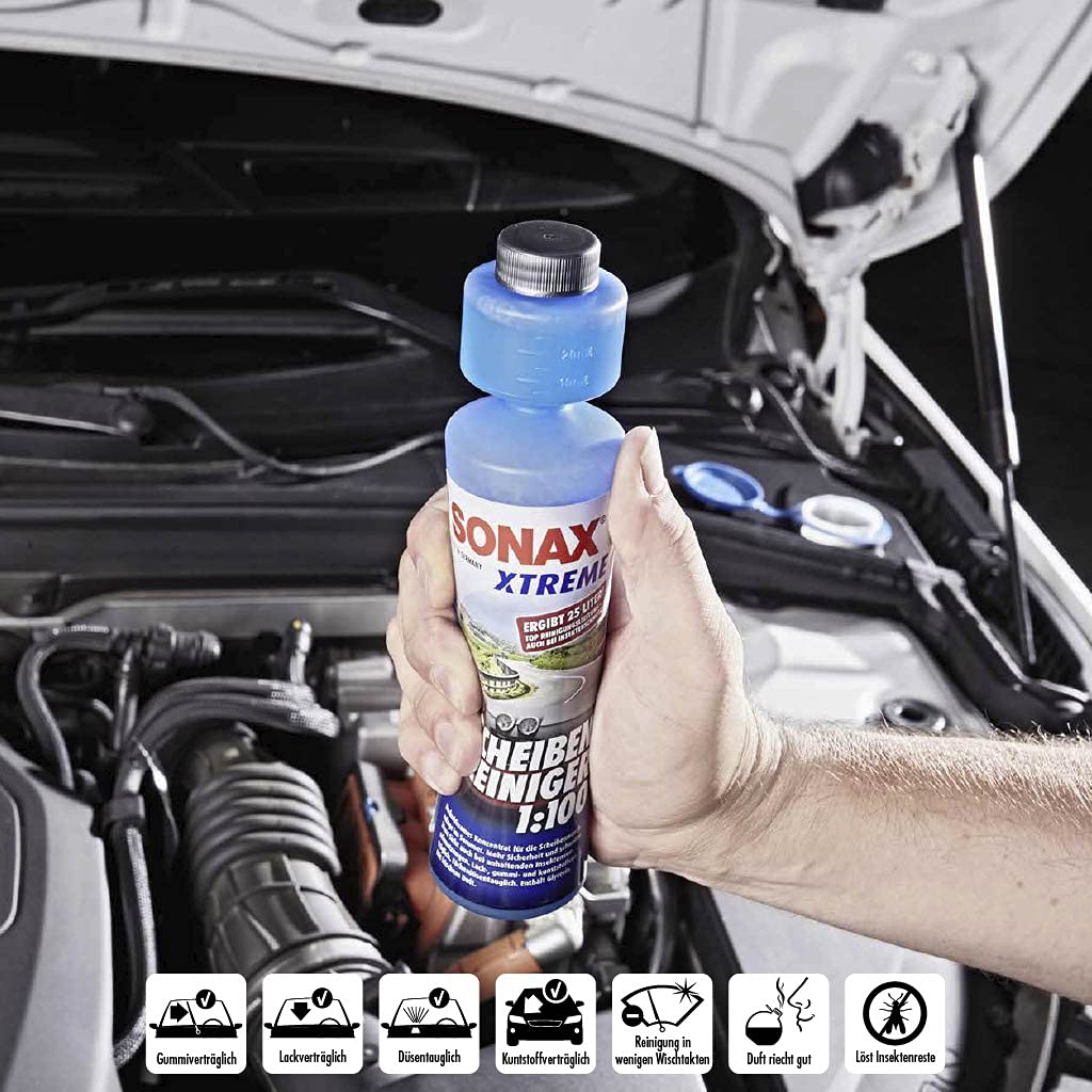 SONAX Xtreme Limpiacristales Concentrado 1:100 (250 ml) para el Sistema de limpiaparabrisas, eficaz contra la Suciedad y Suave con los Materiales | N.° 02711410-820