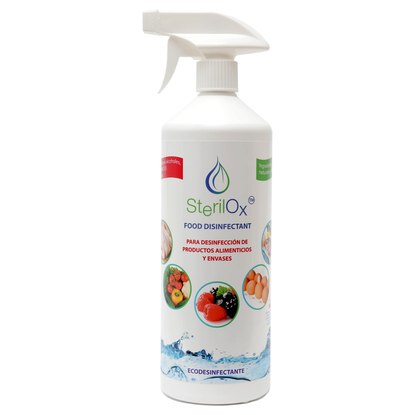 SterilOx, 1000 ml Desinfectante ALIMENTARIOl - Agente Desodorizante / 100% Natural/Para carne fresca, pescado, verduras, frutas, hierbas/Desinfección de huevos y envases/ácido hipocloroso