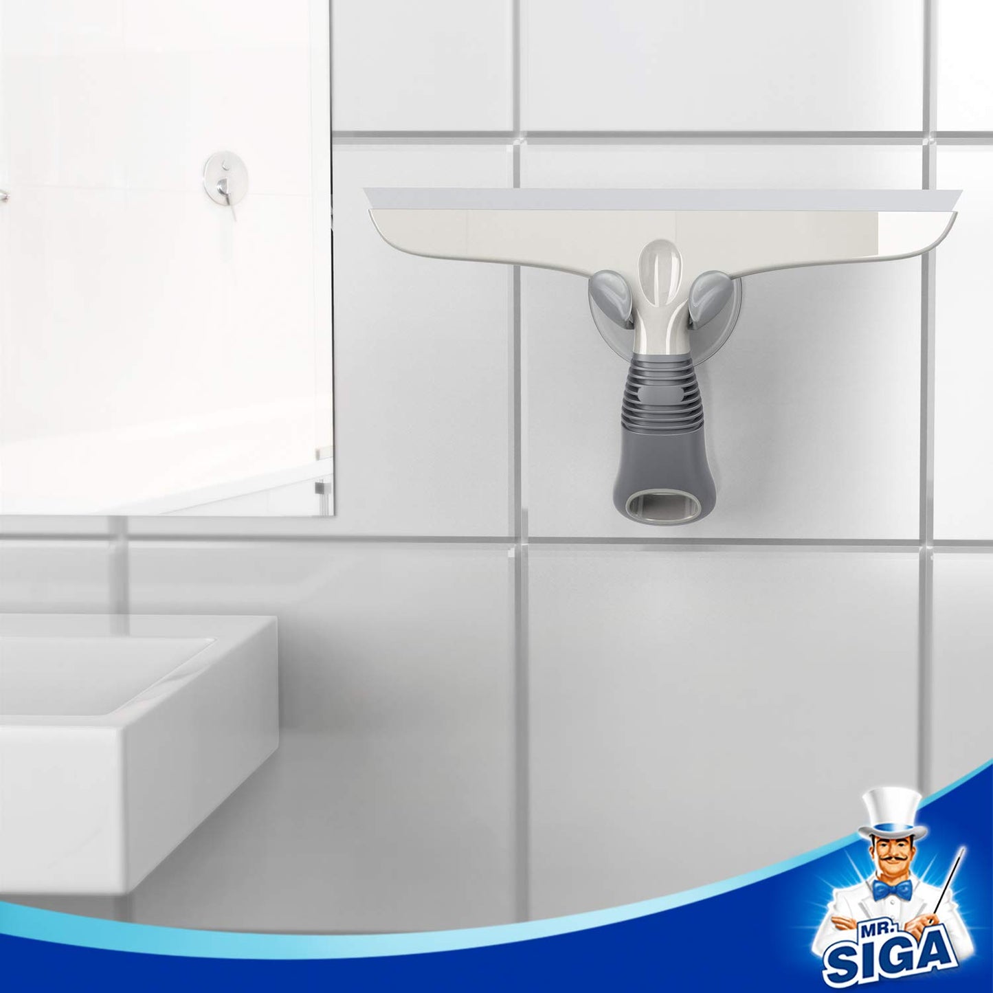 MR.SIGA Jalador Multiuso para Ventanas, vidrios, Puertas de Ducha, automóviles, fregadoras de Ventanas de Servicio Pesado, Gancho de succión Incluido, 10 Pulgadas, Blanco y Gris