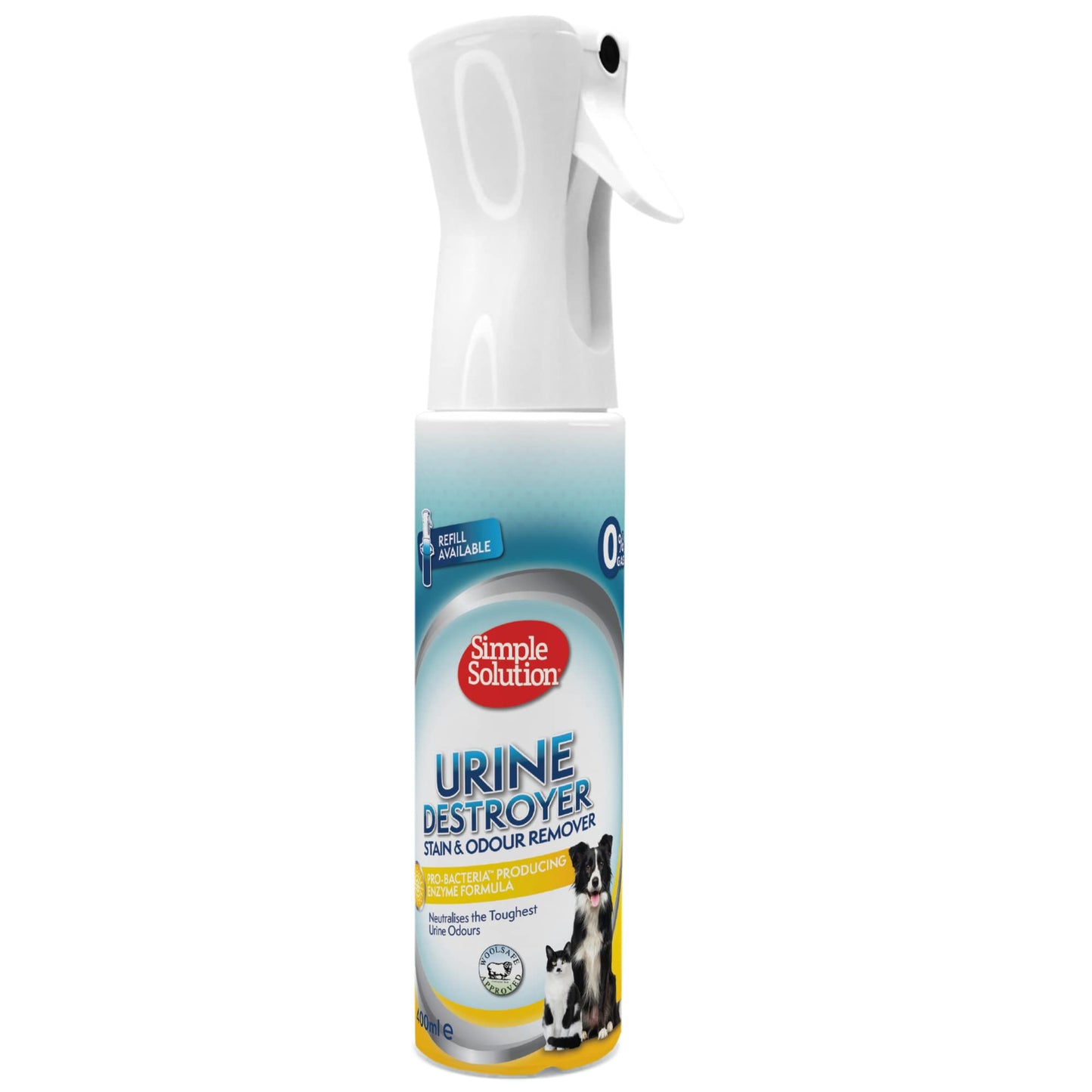 Simple Solution Nueva tecnología de pulverización, Destructor de orina Removedor de Manchas y olores para Mascotas con Poder de Limpieza Pro-bacterias - 400ml