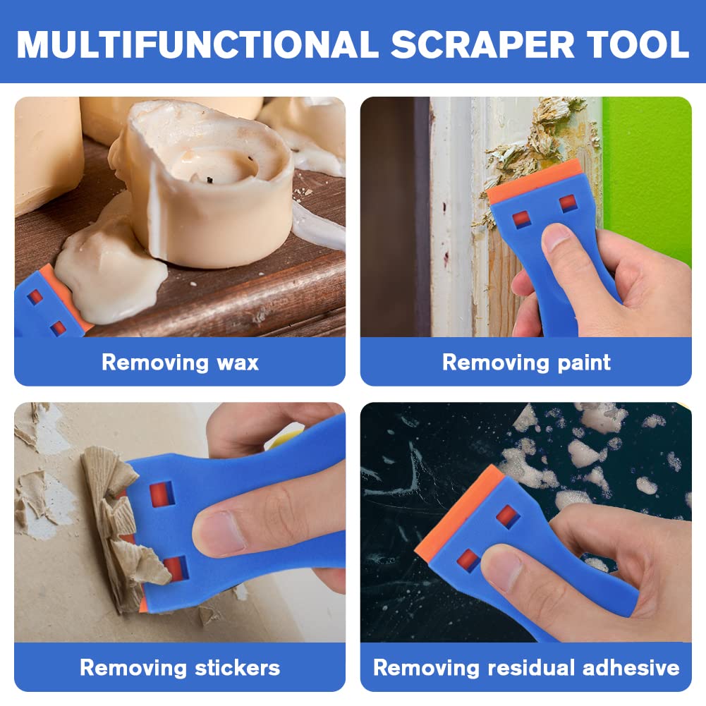 Flintronic Raspador Vitroceramica, 1 Rasqueta Multiusos Profesional con 20 Cuchillas para Ventanas, Espejos, Azulejos Limpieza (Azul Naranja)