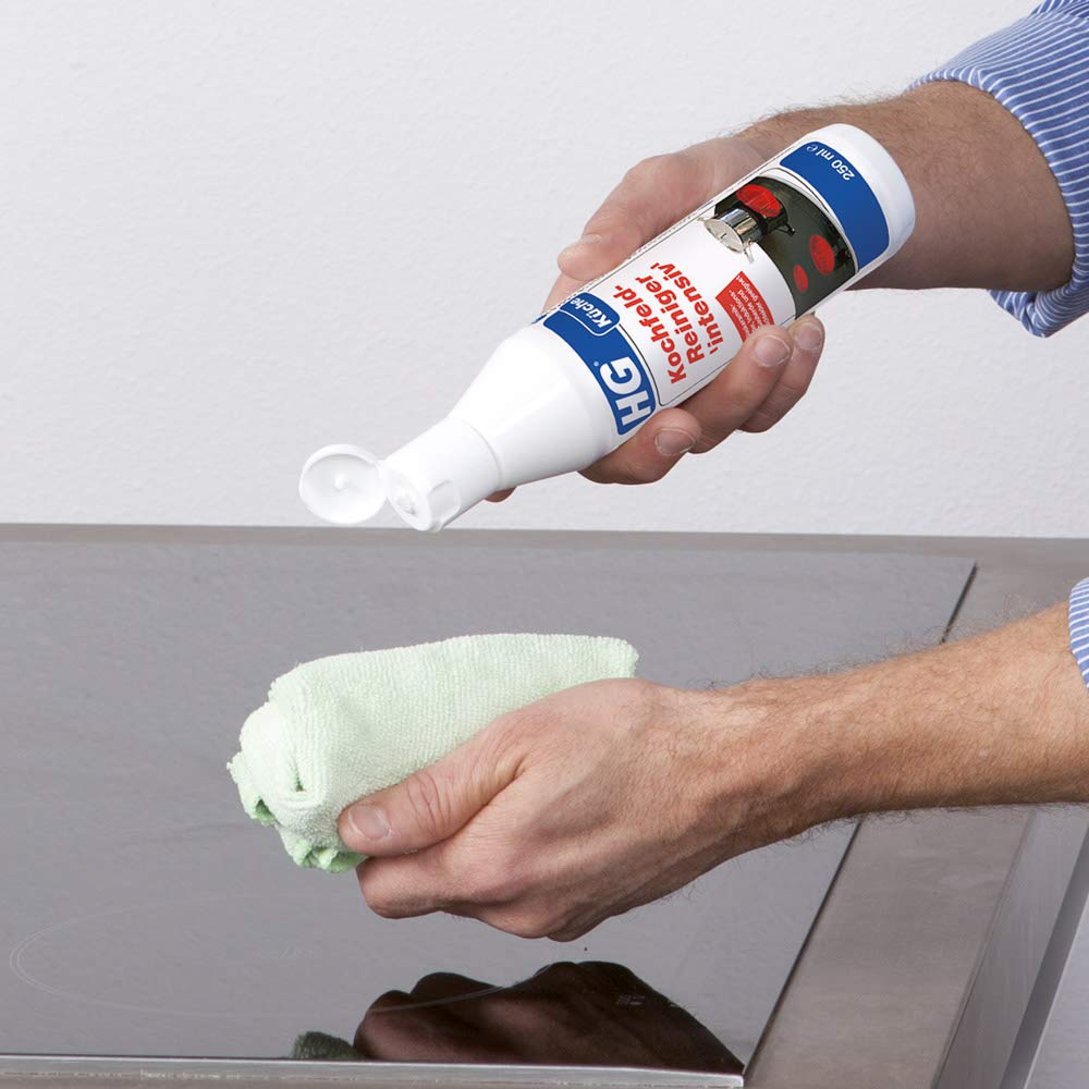 HG Limpiador de vitrocerámica extrafuerte y eficaz, elimina fácilmente la suciedad, quemados y bordes de cocción, apto para placas de inducción, vitrocerámica, cocinas eléctricas y de gas, 2 X 250 ml