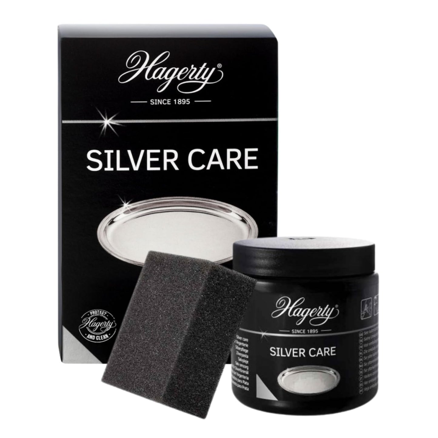 Hagerty Silver Care Silver 185g I Eficaz pasta de pulir plata y metales plateados con agentes antioxidantes I Para limpieza y cuidado de bandejas, fuentes o platos sin brillo I incluye una esponja