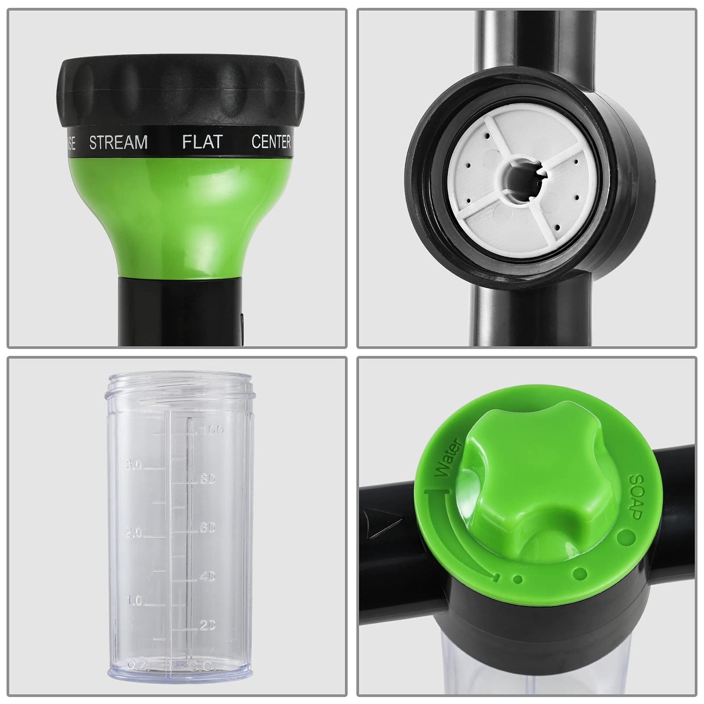 Pistola de Riego, Pistola de Agua para Jardín Manguera, 8 Modos Pulverizar Ajustable Alta Presión Boquilla de Espuma con Dispensador para Lavado Coche y Mascota, Regar Planta y Césped