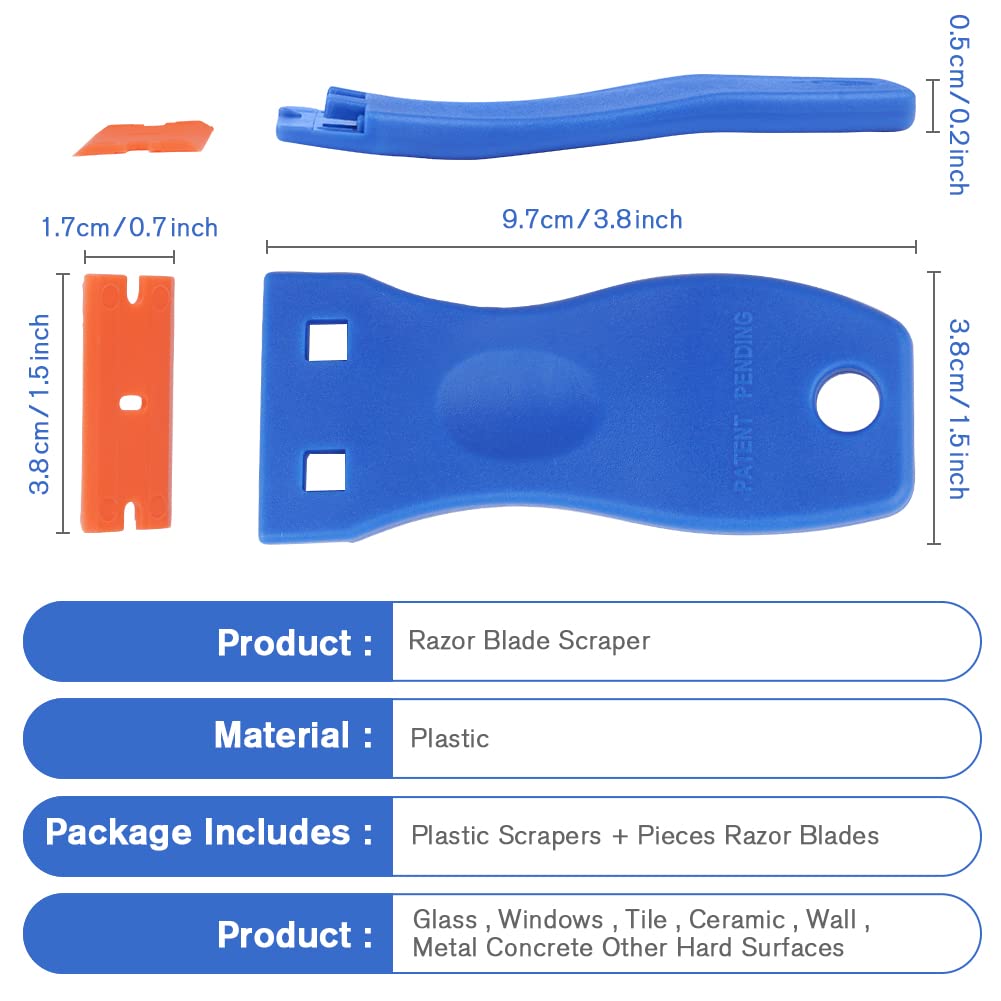 Flintronic Raspador Vitroceramica, 1 Rasqueta Multiusos Profesional con 20 Cuchillas para Ventanas, Espejos, Azulejos Limpieza (Azul Naranja)
