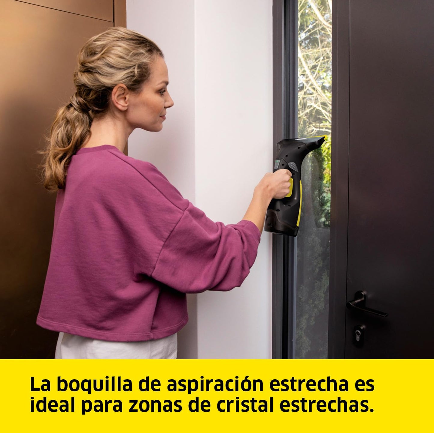 Kärcher Limpiadora de Cristales WV 2 Black Edition, Autonomía de Batería: 35 min, Indicador LED Estado Batería, 2 Boquillas de Aspiración, Pulverizador y Paño Microfibra, 20 ml Detergente