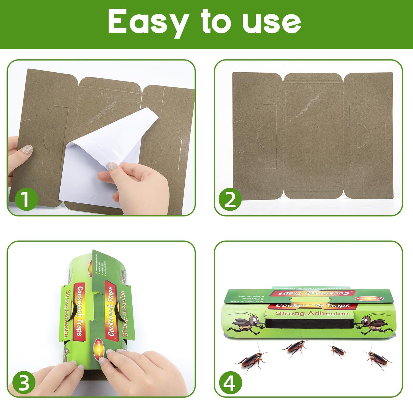 Juego de 48 Trampas para Cucarachas, Productos de Cucarachas Eliminar, Captura Efectiva de Cucarachas Contra Cucarachas, Verdes
