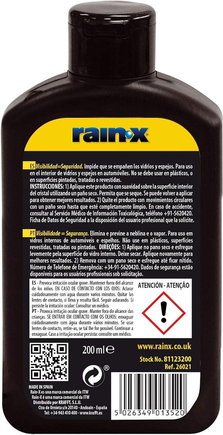 Rain-X Pack Tratamiento Antilluvia Parabrisas y Antivaho Coche Interior Parabrisas y Ventanas, Apto para Cristales Baño, 200 ml