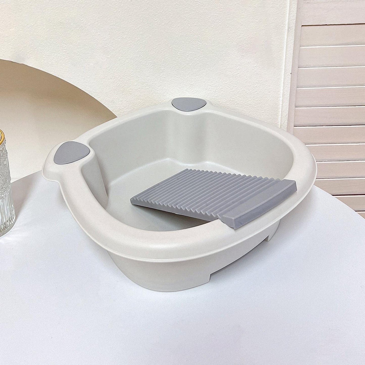 Milageto Tabla de Lavado a Mano para Lavabo, Cubo de Ropa para Lavar a Mano, de Lavado con Tabla de lavandería, Gris