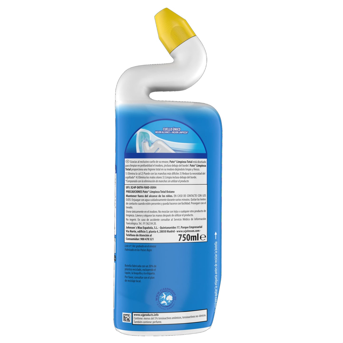 PATO Fragancia Océano, Limpiador Quitamanchas para Inodoro, 750 ml