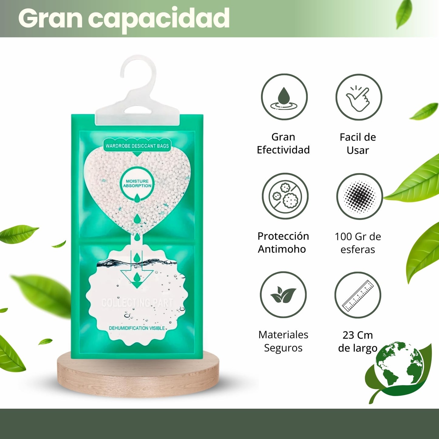 KAI KOA – 10 Bolsas Antihumedad para Armarios y Cajones + Caja de Almacenaje | Absorben Humedad, Eliminan Olores y Previenen Moho en la Ropa