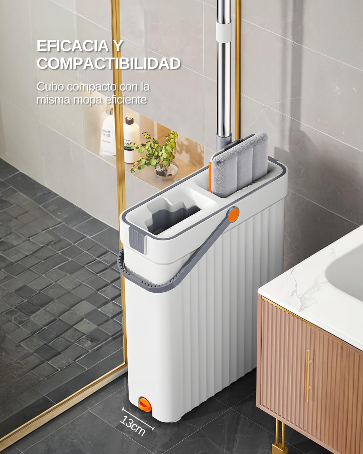 Mopa para Limpiar Azulejos Paredes Suelos Palo Largo Fregona Mopa con Cubo Escurridor Fregona Plana Mopa Cubo con 6 Almohadillas Autoescurrible Madera Parquet Ventanas Mop Bucket Trapeadora