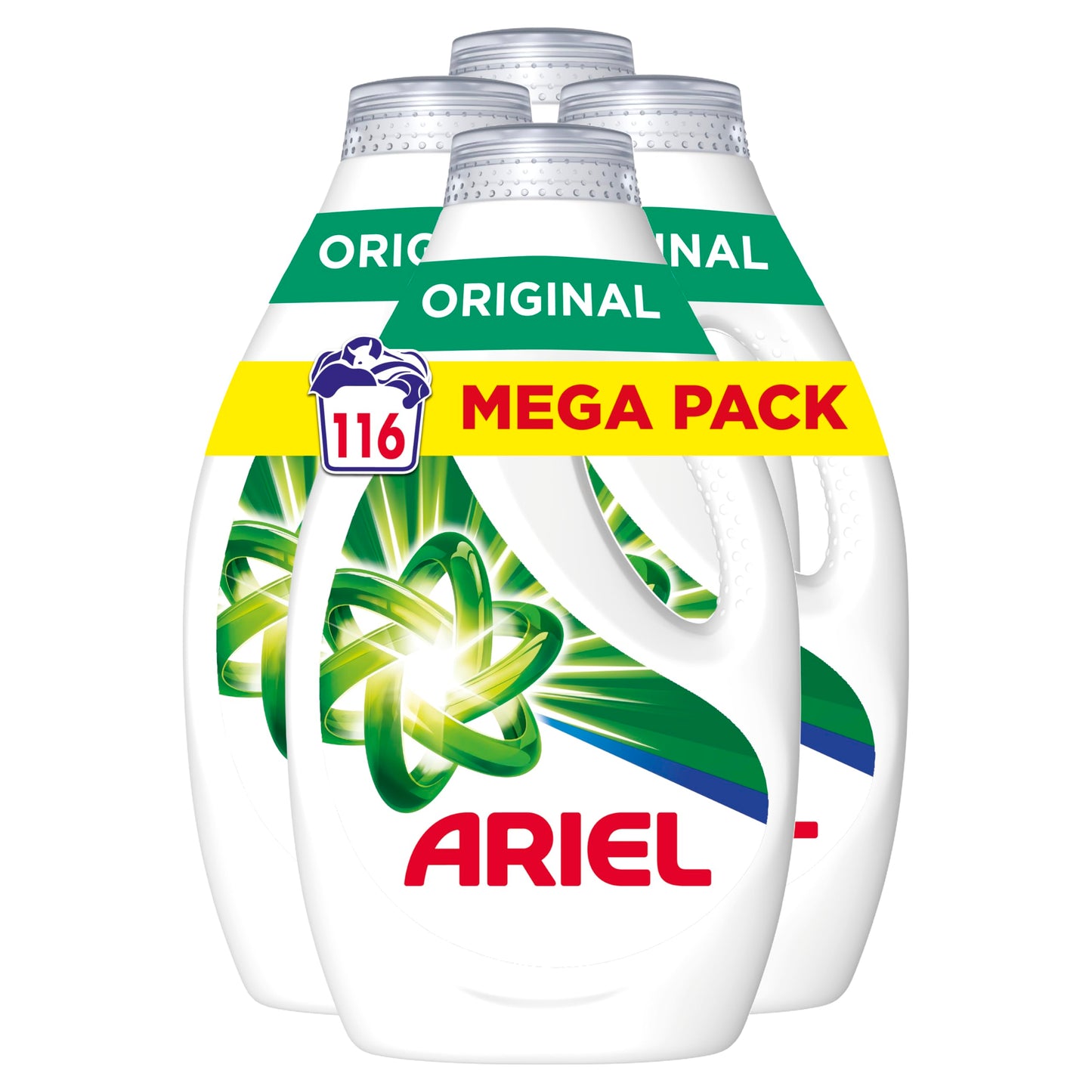 Ariel Detergente Lavadora Liquido 116 Lavados (4x29), Original, Jabon Limpieza Mejorada en Ciclos Mas Frios con la Exclusiva Tecnologia de Limpieza en Frio, Paquete de 4