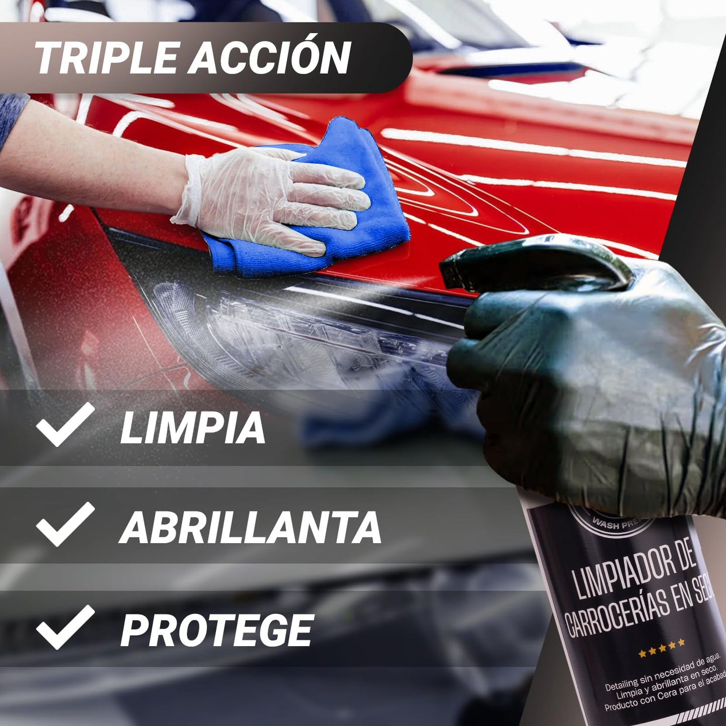 Limpieza de coche exterior profesional en seco con cera de carnauba Limpiador y abrillantador Potente tratamiento ceramico de carrocería para coche y moto bayeta microfibra premium incluida