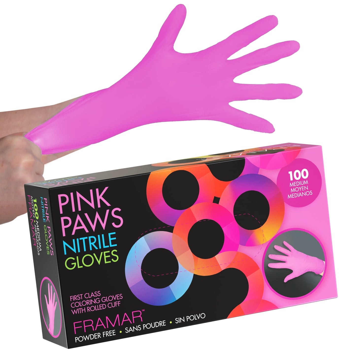 FRAMAR Guantes Nitrilo Rosa Medianos - Guantes Desechables Medianos, Guantes Limpieza, Guantes Mecánico, Guantes Cocina, Guantes Sin Látex Desechables, Guantes Tatuaje, Gants Nitrilo, Gants Jetables
