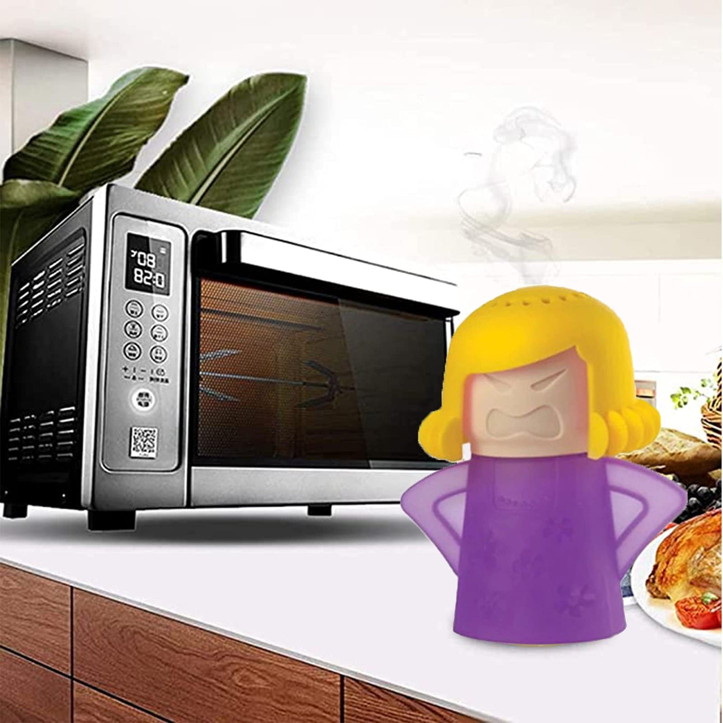 2 Piezas Limpiador de Microondas, Angry Mama Limpiador de Vapor de Microondas, Limpiador de Vapor para Cocina, Microondas, Oficina, Herramienta de Limpieza de Cocina