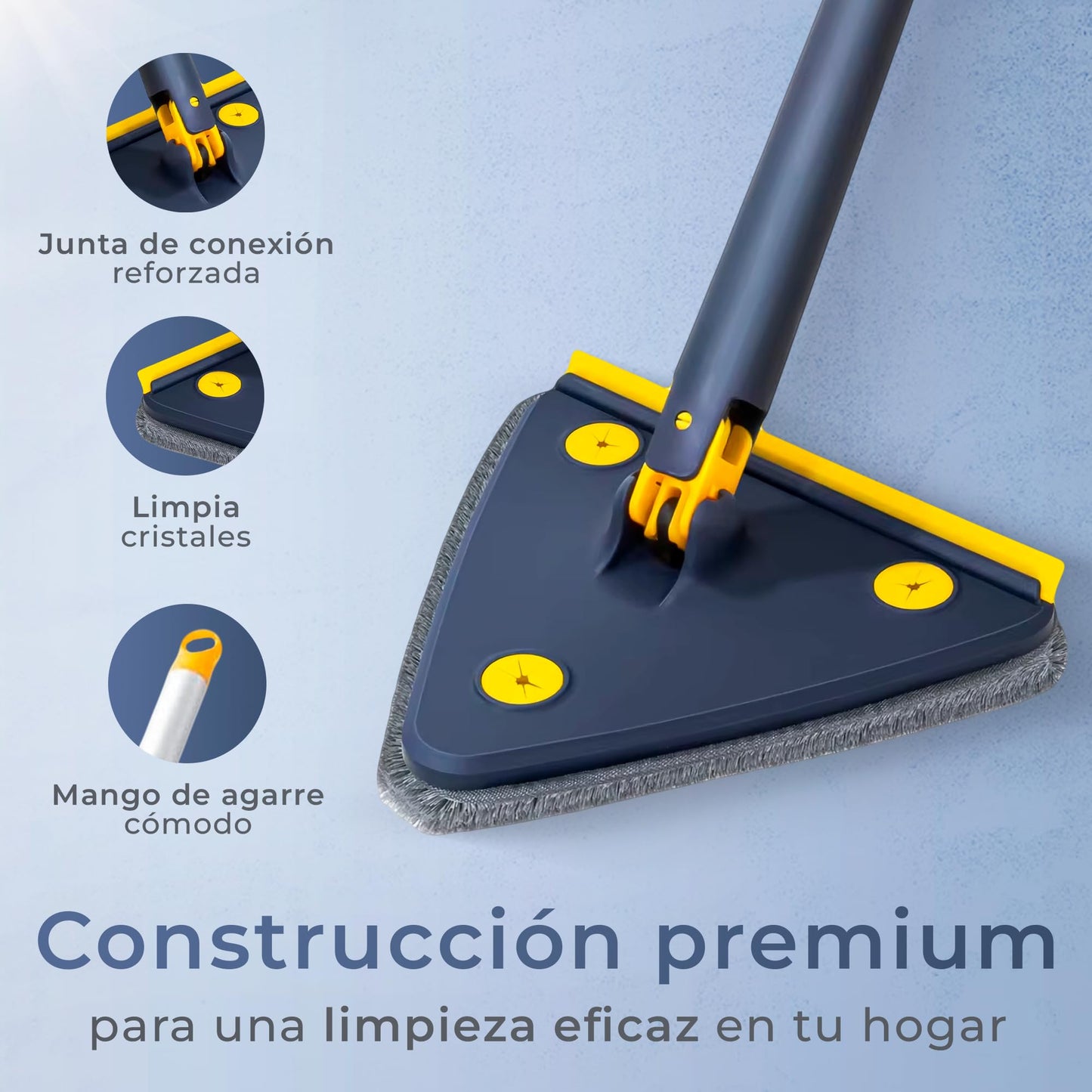 JUPPLIES Fregona Giratoria 360º Triangular Autoescurrible - Fregona Mopa para Limpiar Paredes y Azulejos - Fregona Muy Absorbente - Limpieza para Todo Tipo de Superficies (Mopa + 3 Recambios)