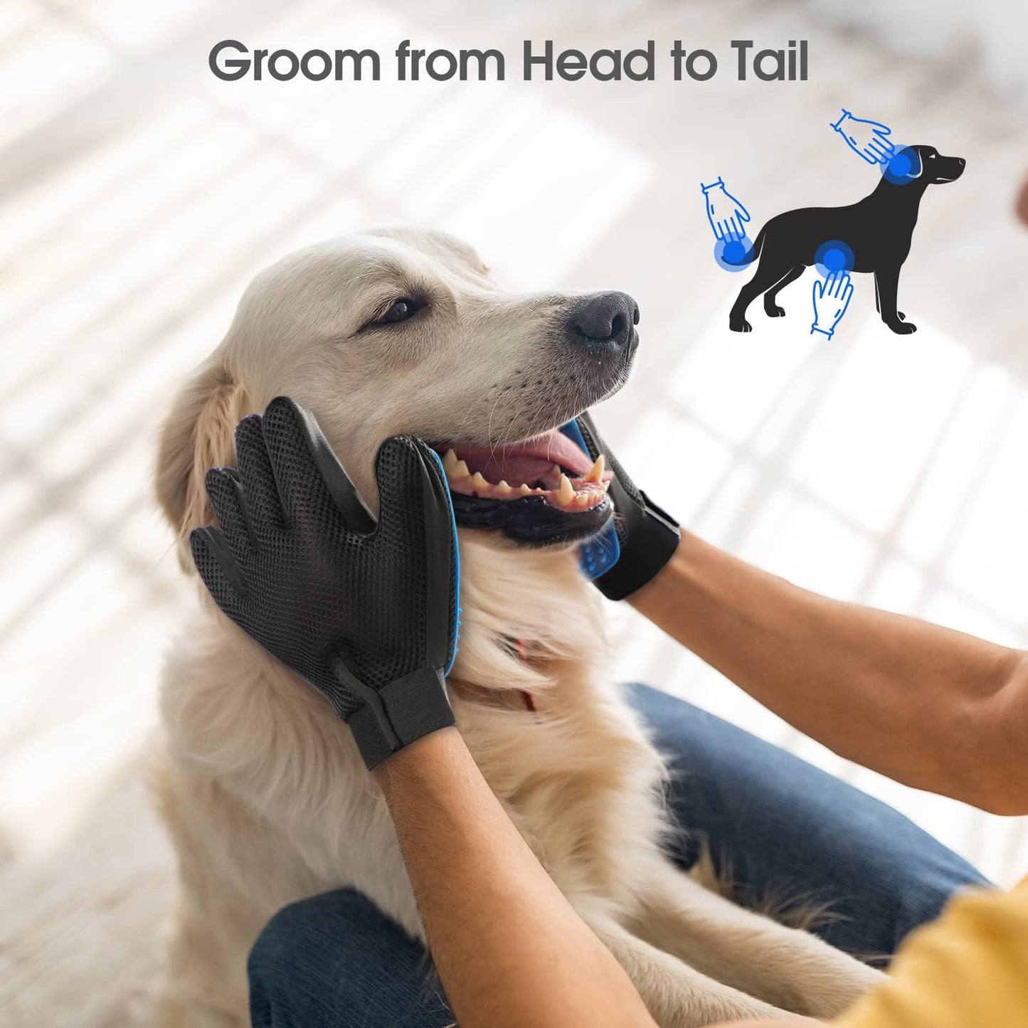 Guante de cepillado para mascotas, guante que elimina el pelaje de forma suave, herramienta de masaje con diseño de cinco dedos, perfectos para perros y gatos de pelo largo y corto