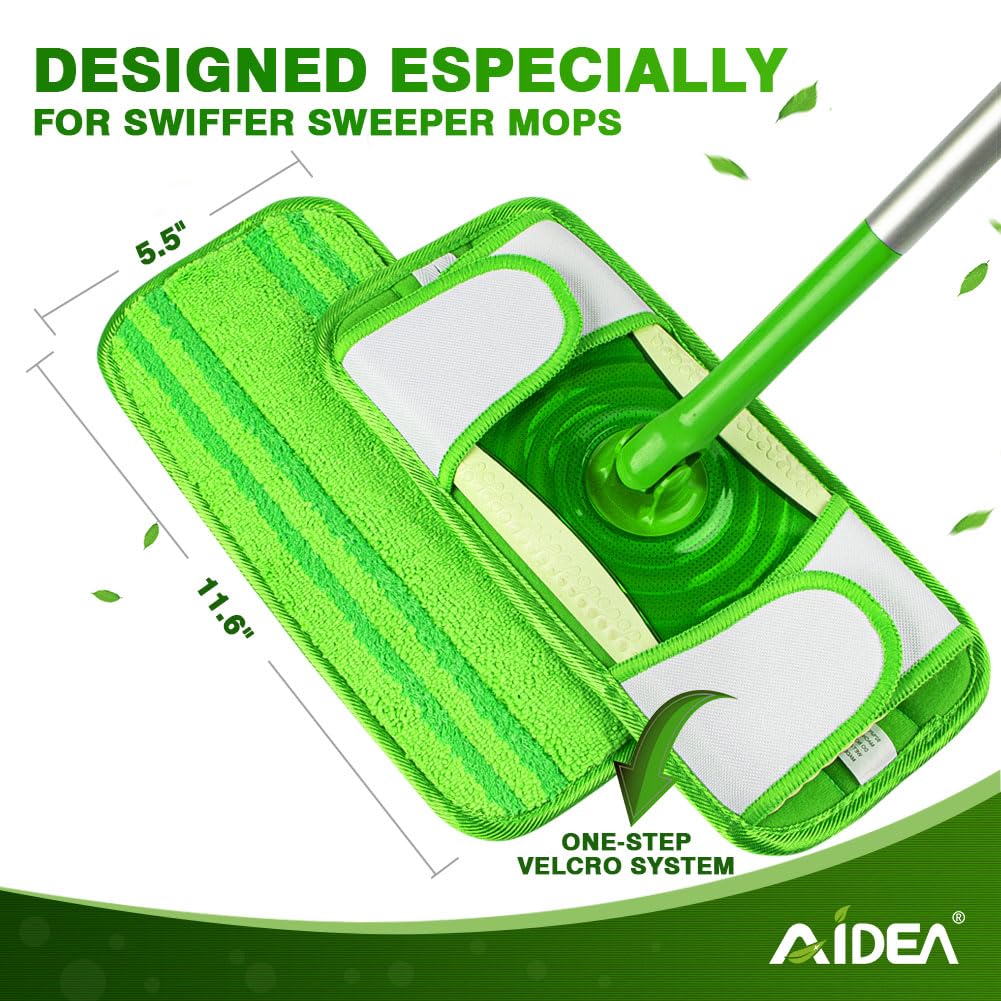 AIDEA Mopa de Microfibra Compatible con Swiffer Sweeper,Recambios de mopa Lavables y Reutilizables,Ideal para Suelos de Madera, Cerámica y Vinilo,Pack de 4