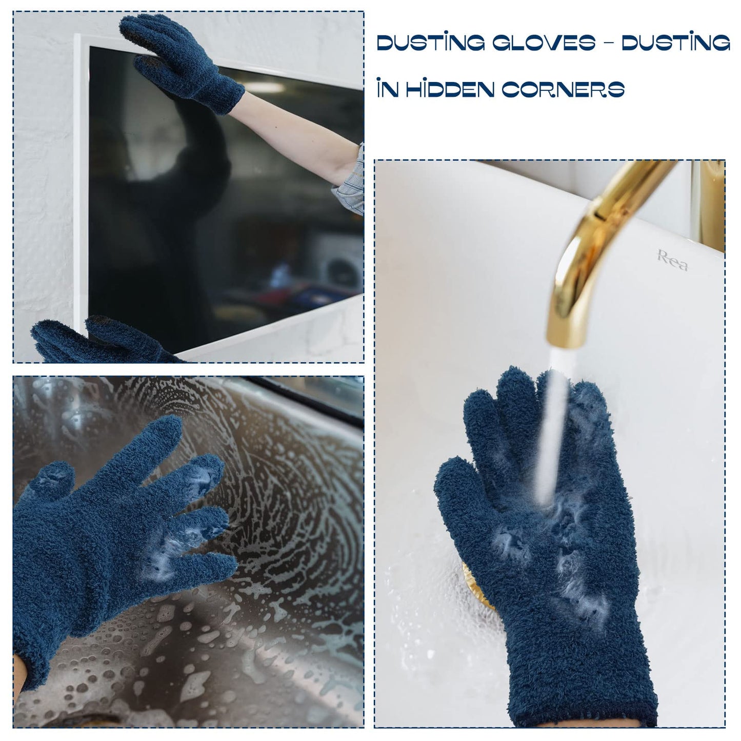 BLMHTWO 2 pares de guantes de microfibra lavables, guantes de microfibra lavables, guantes de polvo reutilizables para plantas, cocina, casa, coches, espejos, lámparas, persianas