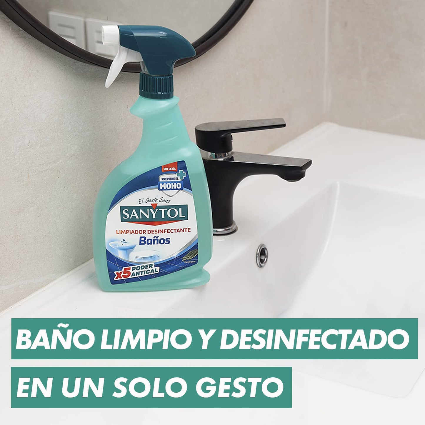 Sanytol – Limpiador Desinfectante Antical Baños, Elimina Bacterias, Hongos y Virus Sin Lejía, Perfume Eucaliptus - 750 ML