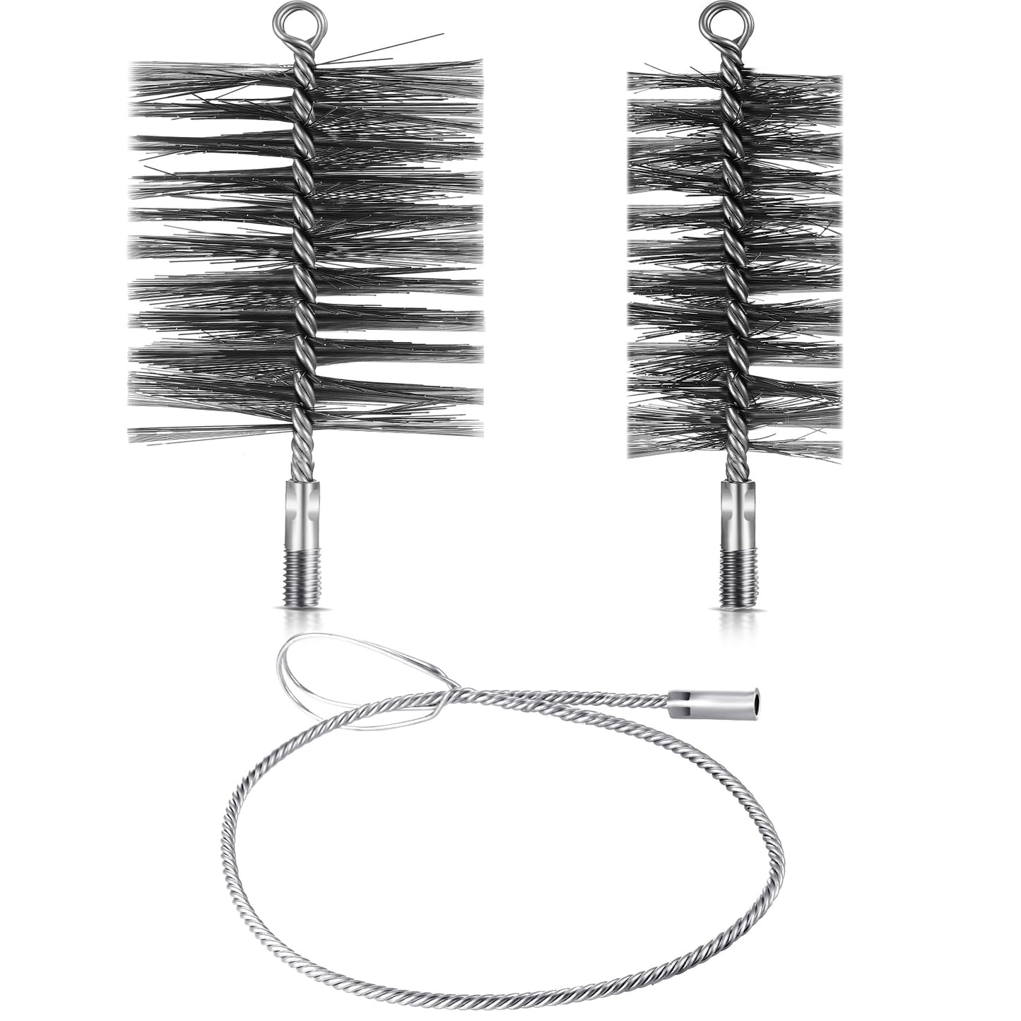 Nuenen 3 Piezas Set Cepillos para Tubo de Estufa de 70 mm y 120 mm con Varilla Flexible Cepillos para Limpiar Tubos de Chimeneas Deshollinador de Limpieza de Horno para Caldera de Chimenea Hogar