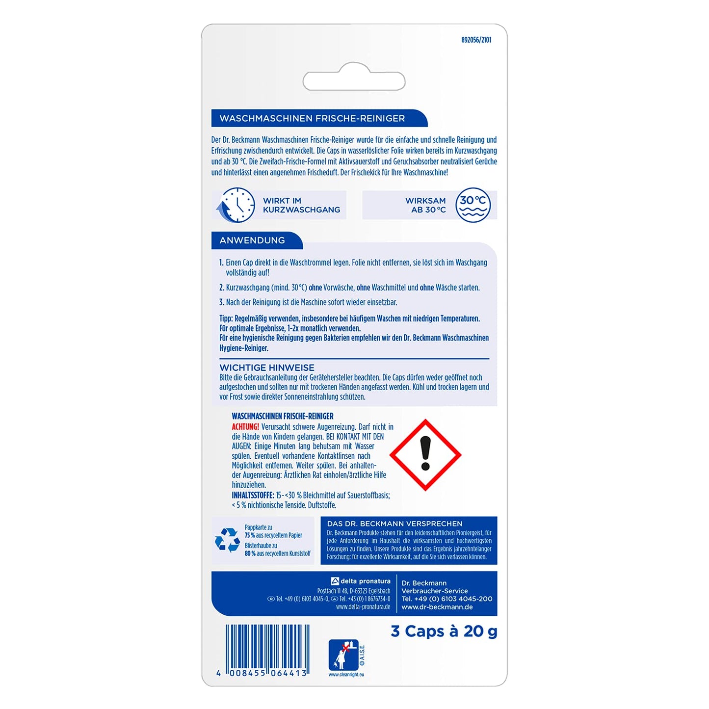Dr. Beckmann Limpiador de frescura para lavadoras, en práctico formato de tapa, 3 x 20 g