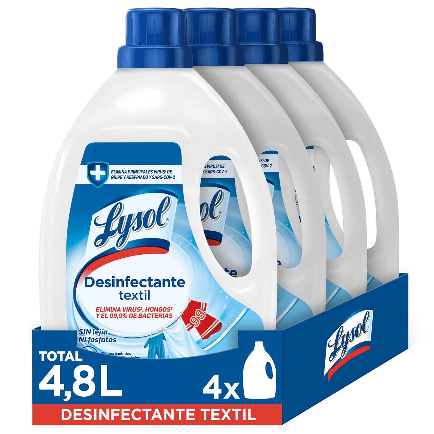 Lysol - Desinfectante textil para la ropa, elimina virus, hongos, bacterias y malos olores, sin lejía - pack de 4 x 1.2 L - Total 4.8 L