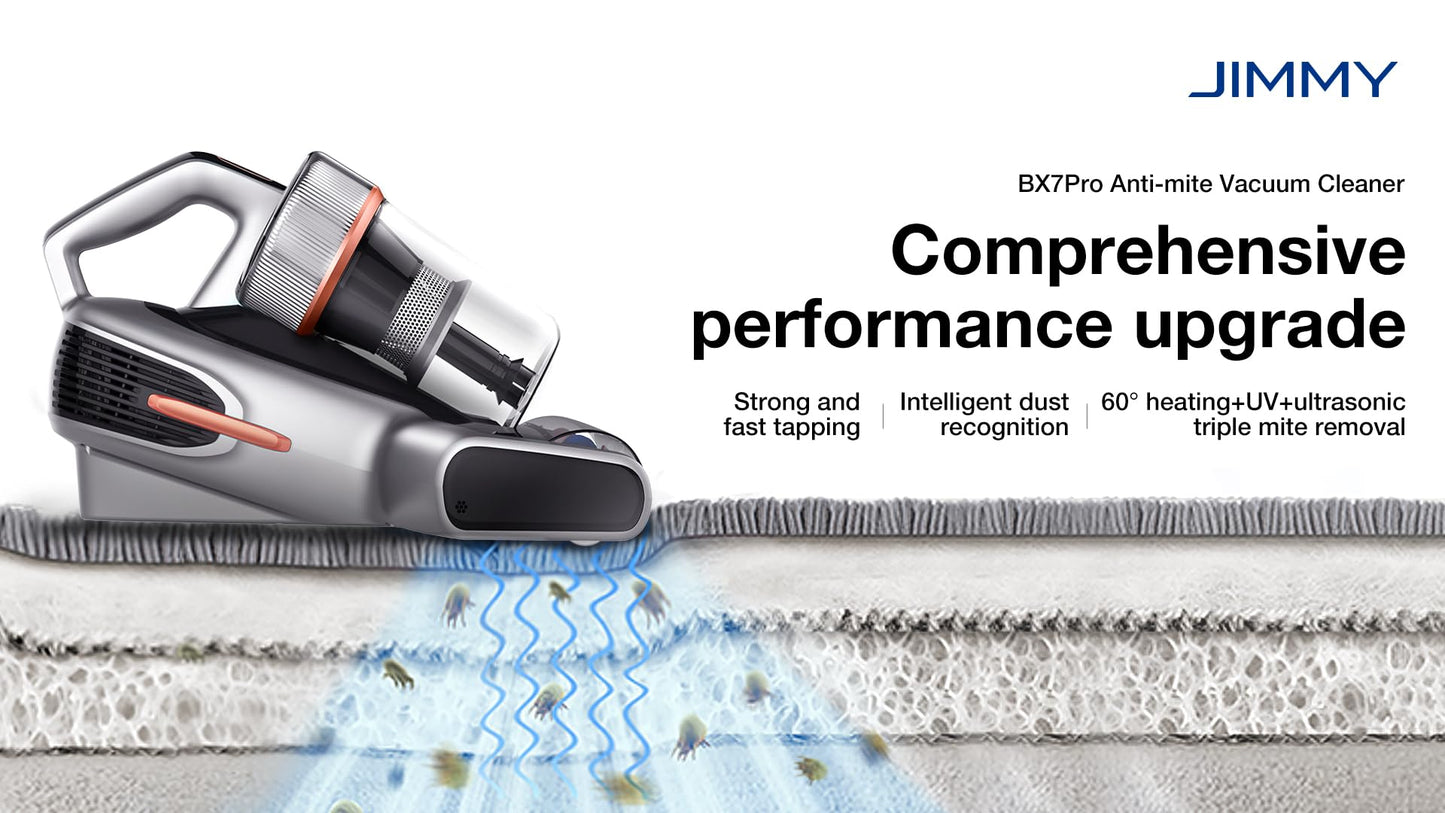 Jimmy BX7 Pro Aspirador Anti-ácaros 700W, Aspirador de mão con Esterilização UV Lamp e Ultra-sónica, Sensor Inteligente de Sujidade, para Colchões, Cama e Sofás