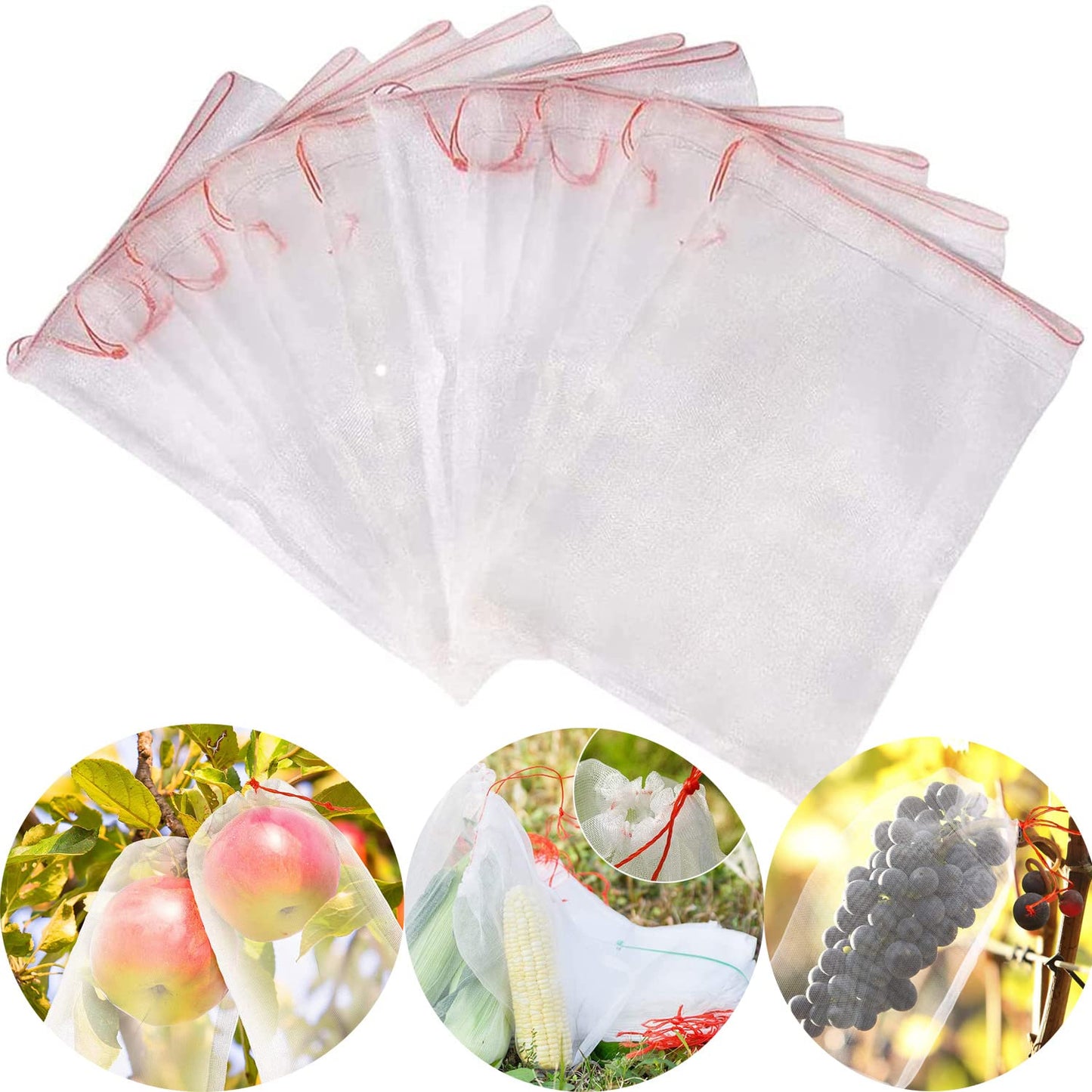 50 Piezas Bolsa Protectora para Uvas, Bolsas de Malla para Insectos Bolsa de Nailon Bolsa Protección para Frutas Bolsas con Cordón Protectoras de Frutas Control de Plagas y Pájaro (20x30cm)