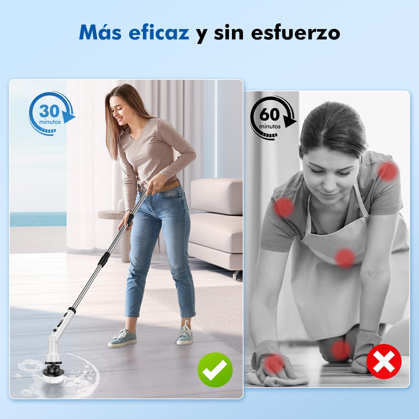 ETENTOUS Cepillo Limpieza hogar, 8 in 1 Cepillo electrico Limpieza hogar, limpiacristales electrico con 140cm Mango Ajustable, 3 Velocidades 3 ángulos, Cleaning Brush para baño, Tina, Cocina, Piso