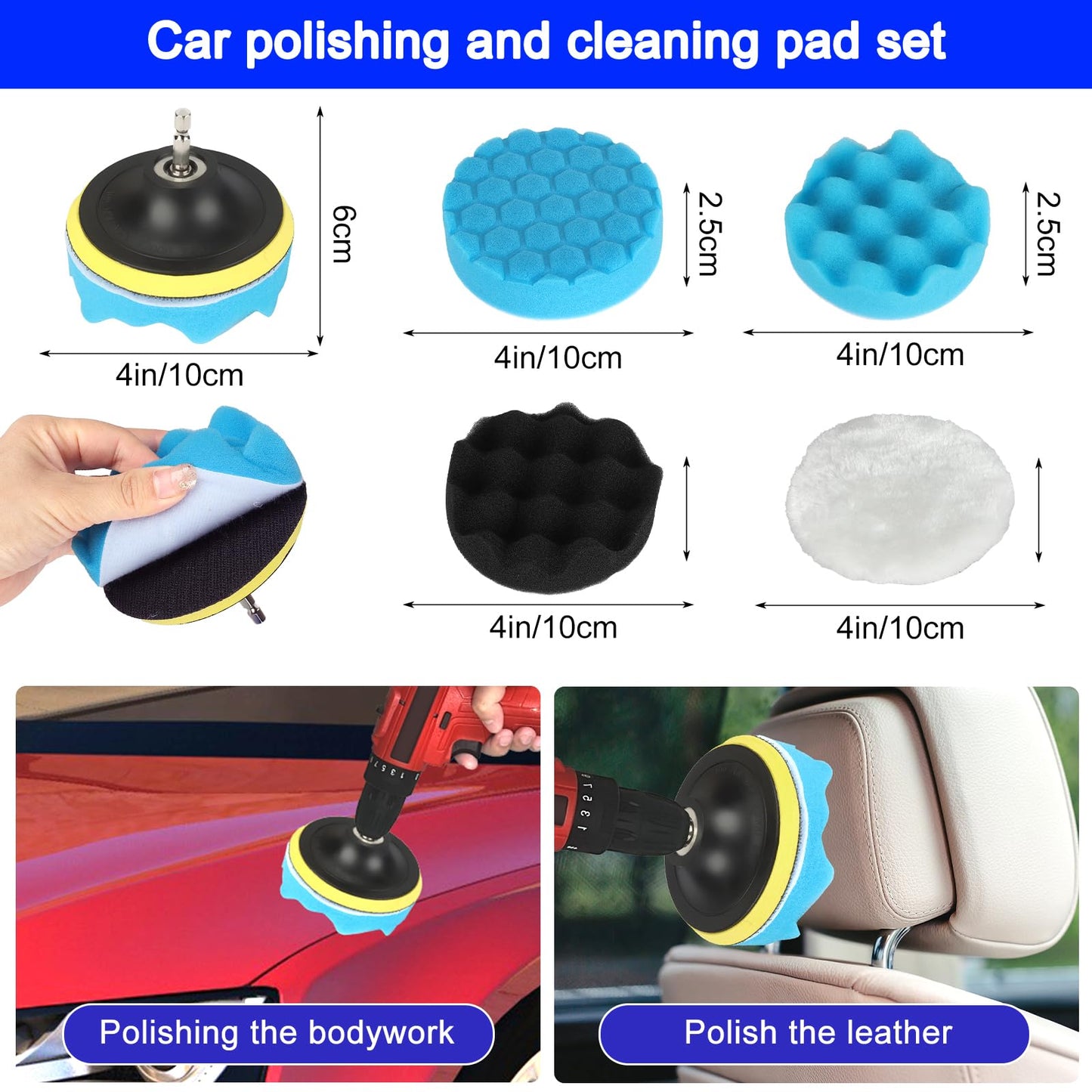 Kit Limpieza Coche,36 pcs Juego de limpieza de coche,Cepillo para Taladro Limpieza,Cepillo Limpieza Coche con Cepillos,Esponjas para Pulir,Kit Limpieza Coche Interior para Interior Y Exterior