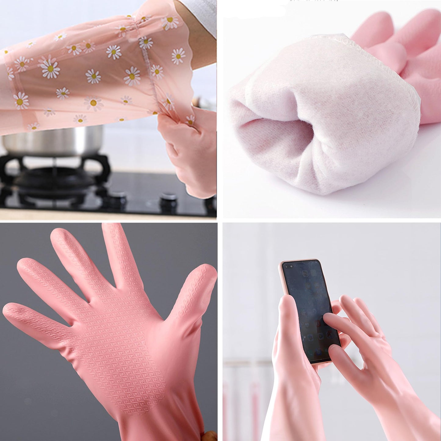 3 pares PVC Guantes de Lavado sin Látex, Forro de Algodón, Brazo Largo, Reutilizable para Lavar Platos Limpieza de la Cocina Hogar,Coche, Baño (Amarillo + Rosa + Azul)