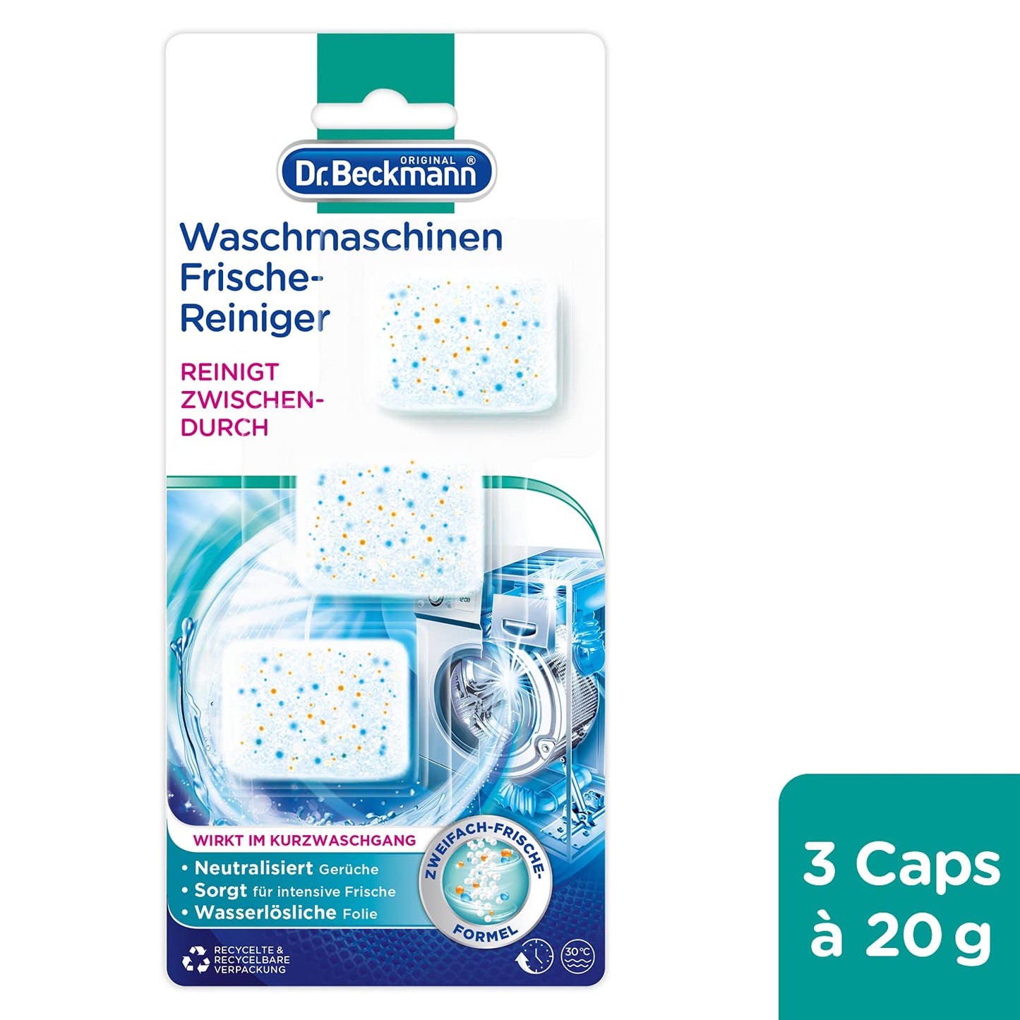 Dr. Beckmann Limpiador de frescura para lavadoras, en práctico formato de tapa, 3 x 20 g