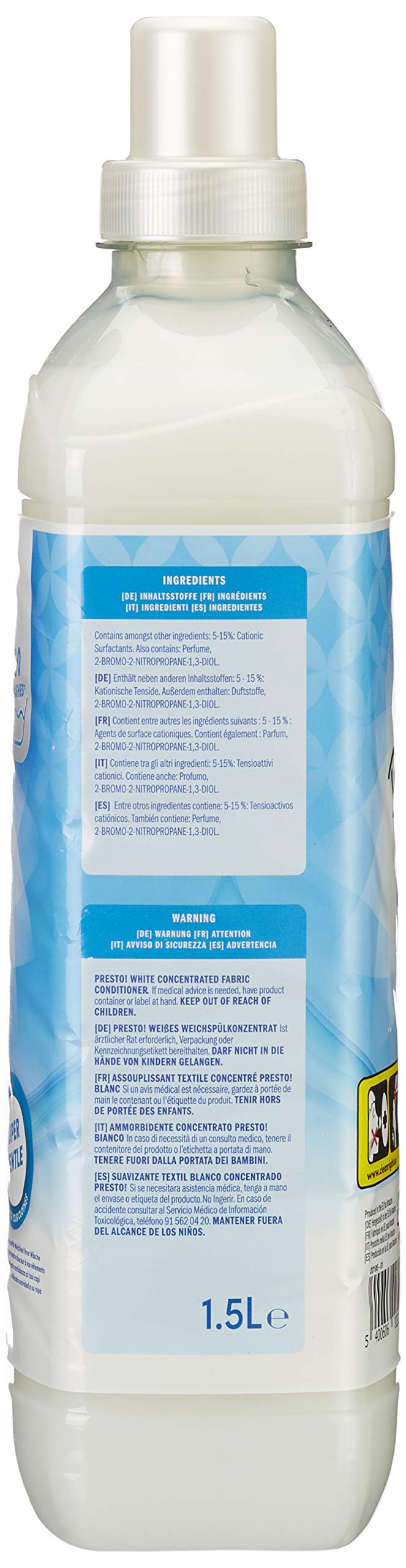 Marca Amazon - Presto! Suavizante concentrado blanco, Algodón,Flores,Fresca, 1.5 l, 360 Unidad, 6 Paquetes de 60