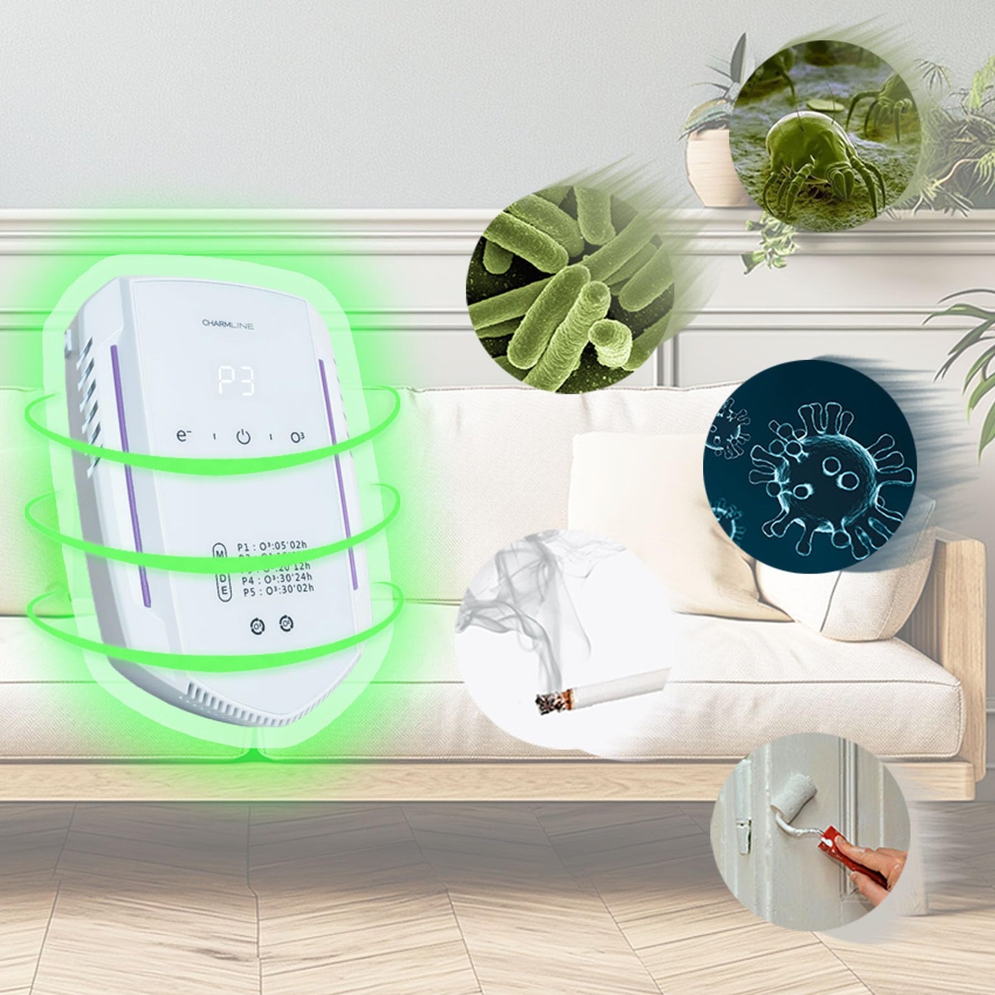 Purificador de Aire con Ozono e Iones Negativos,Eliminador de Olores,Air Purifier,Generador de Ionizador para Habitaciones,Generador de Ozono para Hogar/Cocinas/Baños/Habitaciones De Mascotas